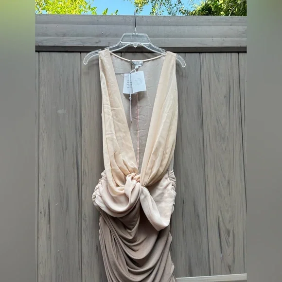 L’Academie by Marianna Marin Midi Dress in Neutral New with Tags!